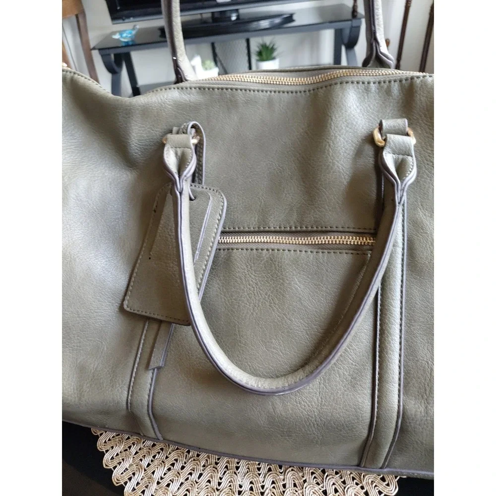 Faux Leather Large Travel Duffel Tote Bag Overnight Bag Green Y2k Boho Travel
